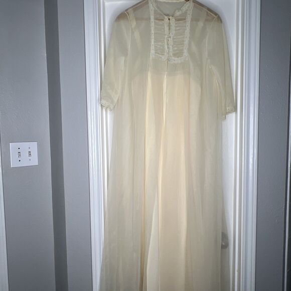 Vintage Sears 1950’s Chiffon Lingerie Peignoir Set Sheer 2 Pc Cream Sz 36 M Lace